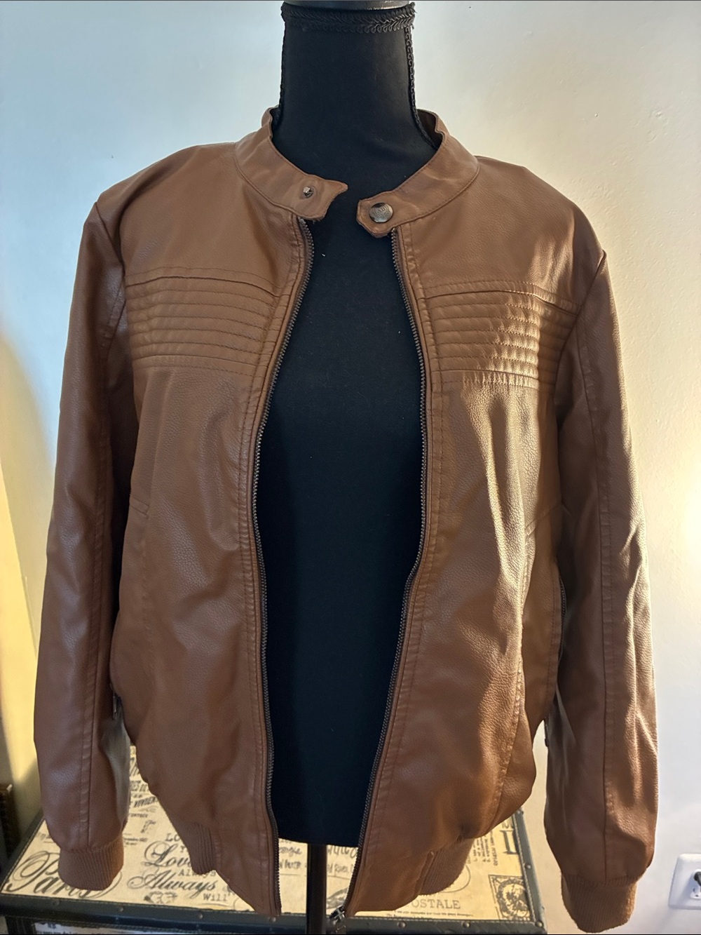 Women's or Men’s  Brown Faux Leather Moto Jacket-DRESS IT UP OR DOWN
